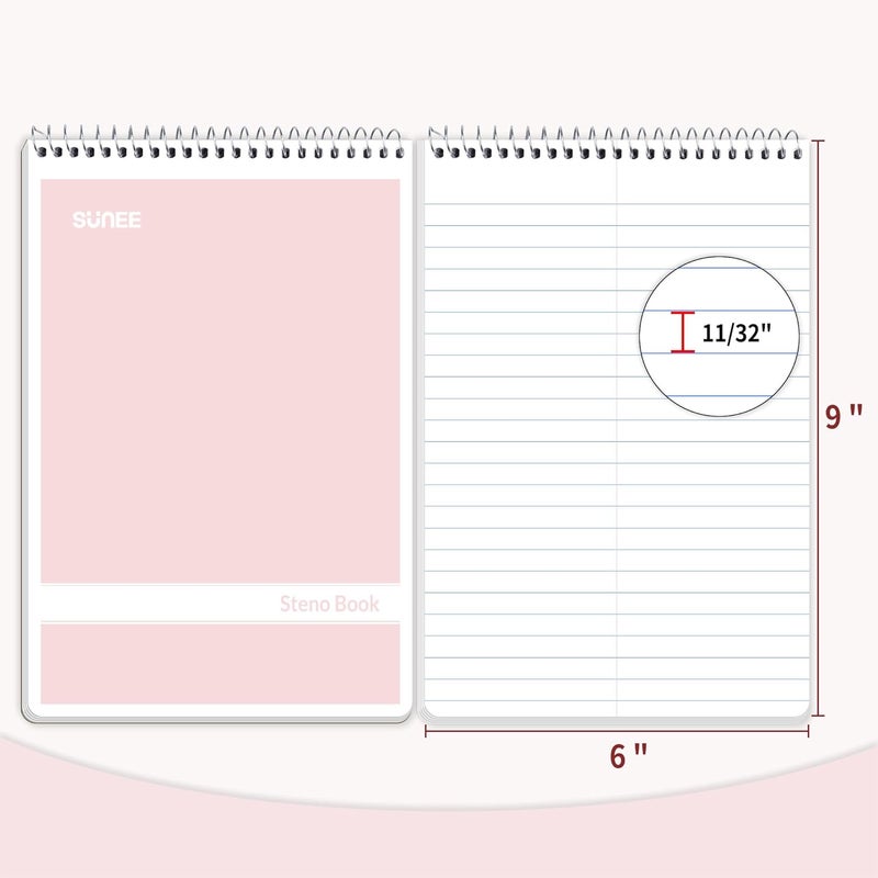 SUNEE 12 Pack Steno Pads 6x9, Gregg Rule, 60 Sheets, 6 Assorted Color Spiral Notebook 6x9, White Paper, Take Notes with Top Spiral Notebook, for School, University, College, Work, Office - Image 4